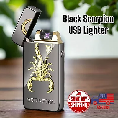 USB Lighter Rechargeable Plasma Dual Arc Black Metallic Scorpion Lighter • $12.99