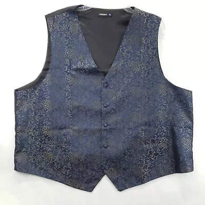 Hisdern Vest Waistcoat Mens 5XL Blue Black Jacquard Fabric Button Classic Formal • $28.88