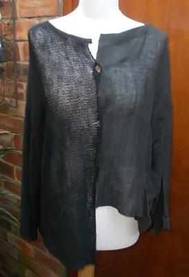 Crea Concept Grey Linen & Black Loose Knit Cardigan Size Medium • £40