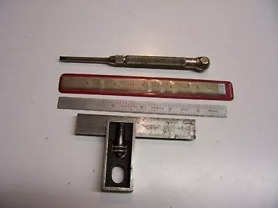 Vintage L.S. Starrett Co. Lot Of 4 - Two 6” Steel Rulers 3  Square Screwdriver • $10