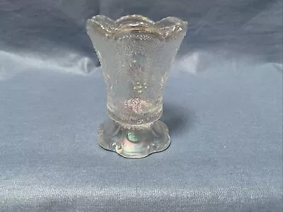 Opalescent Carnival Glass Toothpick Holder Ruffled Rim Cameo Cherry Pattern (628 • $6.99