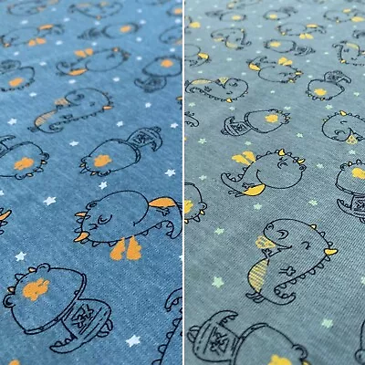 Cute Dinosaur Print Cotton Elastane Spandex Stretch Jersey Dress Craft Fabric • £6.95