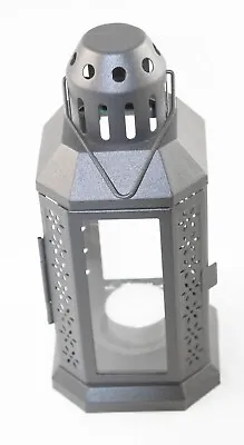 Dark Grey Metal Tea Light Candle Lantern Garden Party Table Room Balcony Gift • £8.72