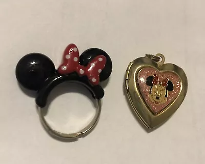 Vintage Disney Heart Locket Pendant Minnie Mouse And Ring Rare • $12.95