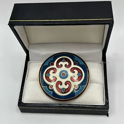 Vintage MMA Blue Red Cream Enamel Round Brooch Pin Pendant 1.75  Ancient Replica • $20