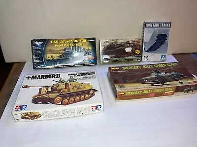 Lot 5 Unbuilt Model Kits Wwii German Tank Chieftan Destroyer Ship Helicopter • $25