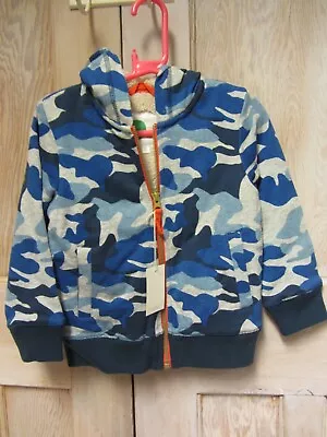 £19 • Buy Mini Boden Boys Jersey Jacket Hoody Fur Lined Hooded  Blue Camouflage 2-3 Years