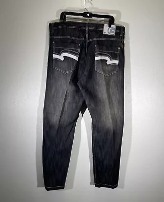 Lot 29 Jeans Black Denim White Embroidered Baggy Y2k Hip Hop Rap Mens 42x34 • $35.21