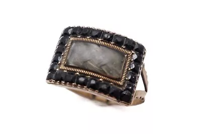 ANTIQUE ENGLISH GEORGIAN PERIOD 9K GOLD FRENCH JET MOURNING RING C1816 • $375