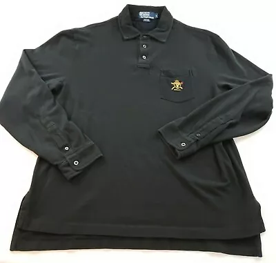 Polo Ralph Lauren Long Sleeve Button Cuff Shield Logo Pocket Polo Men L Black  • $16.06