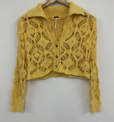 Free People Sedona Cropped Knitted Cardigan Yellow Size XS NEW • £25