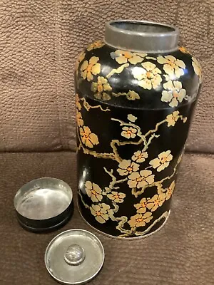 Rare Vintage Tea Tin Jar Flowers Blossoms 8  Cover Canister Collectible Art Deco • $29.99