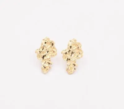 $99.99 • Buy Large Nugget Diamond Cut Stud Earrings Real Solid 10K Yellow Gold GREAT GIFT