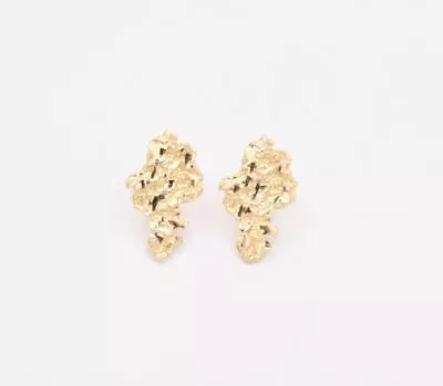 Large Nugget Diamond Cut Stud Earrings Real Solid 10K Yellow Gold GREAT GIFT • $153.99