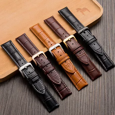 Head Layer Leather Strap With Calf Leather Needle Buckle Watch Strap 12-24mm • £12.88