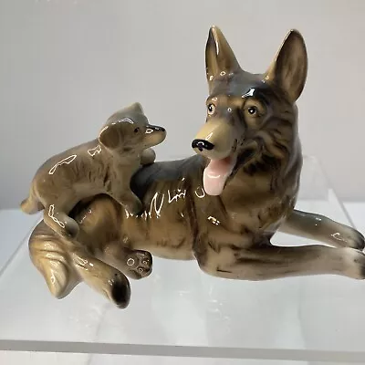 VIMAX Creation Japan GERMAN SHEPHERD Wolf Momma Dog Puppy Figurine Vintage • $15.65