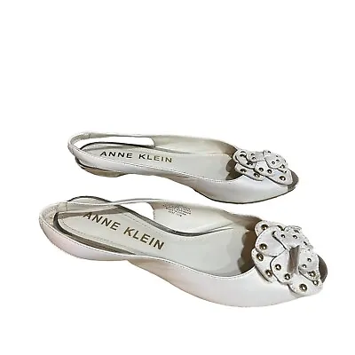 Anne Klein Akfarrah Slingback Shoes Womens Size 9.5M White Silver Open Toe • $20