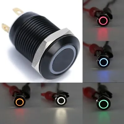 Black Metal Aluminum Momentary Switch LED Power Car Latch 12mm Push Button • £3.20