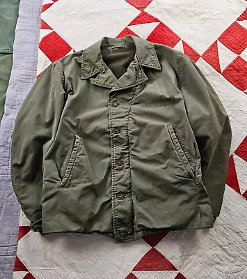 Vintage 1940s USN N-4 Deck Jacket Navy Military OD Green Conmar Zipper S • $178.51