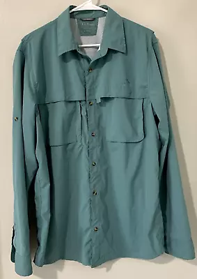 L L BEAN   Vented Shirt   LT  LARGE TALL   Fishing  Long Sleeve   Buttons  Green • $18.99