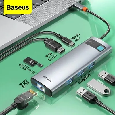 $57.99 • Buy Baseus Type C USB 3.0 HUB HDMI RJ45 PD 100W Adapter Splitter Dock For MacBook