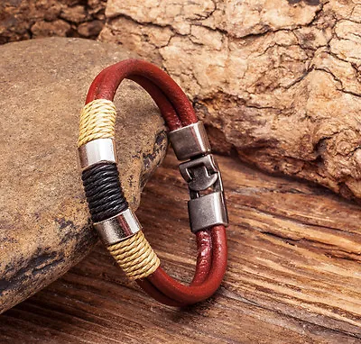 G10 Men's Cool Surfer Metal Clasp Hemp Leather Bracelet Wristband Cuff Brown • £4.19