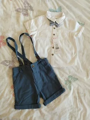 £14.99 • Buy F&F Baby Boy Outfit / Set - Shirt Bow Tie & Suspender Shorts 18-24 Months BNWT