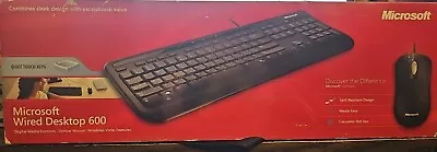 Microsoft Wired Desktop 600 Keyboard And Mouse Black - NIB Quiet Touch Keys • $24.99