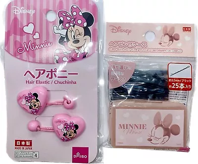 Disney Minnie Mouse Hair Bobby Pins Case Pink & Heart Elastic Band Girls SET • $12.99