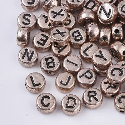 50 Letter Beads Alphabet Beads Rose Gold Bulk Beads Wholesale 7mm Gold Plated  • $3.42