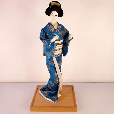 Vintage Japanese Geisha Doll Figurine Blue Kimono Resin Plastic Hollywood MCM • $30
