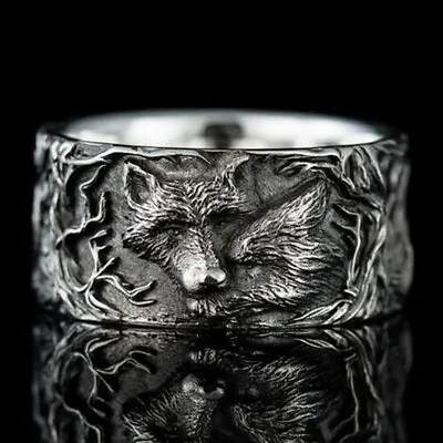 Vintage Silver Plated Wolf Rings Punk Style Animal Wolf Head Ring Men Size 6-12 • $1.46