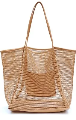 HOXIS Mesh Beach Tote Women's Shoulder Bag Large Minimalist Nude Purse Handbag • $19.95