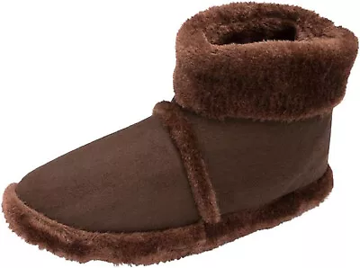 Mens Dunlop Boot Slippers Black Warm Soft Comfy Faux Fur Lining Outdoor Sole • £15.95