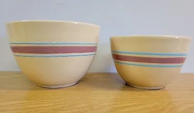 $34.99 • Buy Vintage McCoy Pottery Oven Ware Mixing Bowls Pink Blue Stripe 2/Lot  9  & 7-1/5 