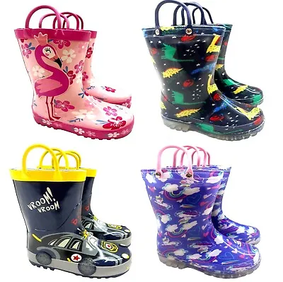 Kids Girls Boys Waterproof Wellies Winter Rain Snow Wellington Infants Boots Sz • £8.95