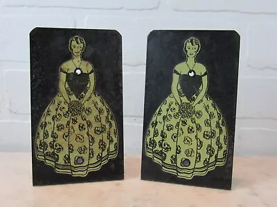 Pair Of Art Deco Vintage Metal Bookends Crinoline Woman Lady • $27