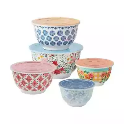 Pioneer Woman Melamine Bowl Set W/ Lids Brilliant Blooms 10Pc • £38.60