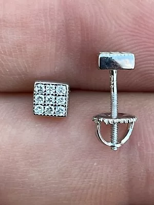 0.2ct REAL Natural VS G Diamond Mens Ladies Earrings Iced Small 5mm Square Studs • $57.14