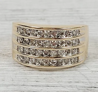 Vintage .50 Ctw Diamond 4 Row Band 14K Yellow Gold Ring 5.75 Stack Retro Luxury • $448