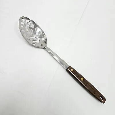 Vintage Stainless Steel Slotted Serving Spoon Faux Wood Handle USA Utensil  • $11.99