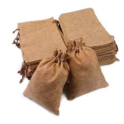 25/50/100x Burlap Wedding Favor Bags Linen Jewelry Pouches Jute Hessian Gift Bag • $11.85