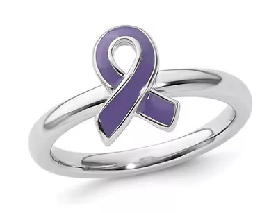 Sterling Silver Purple Enameled Awareness Ribbon Ring • $39.95