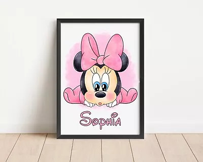 Baby Minnie Mouse Personalised Print Bedroom Wall Art Picture Gift A4 Print Only • £7.50