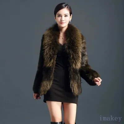 Womens Fashion Real Rabbit Fur Fluffy Outwear Slim Fit Coat Jackets Luxury Celeb • $340.48