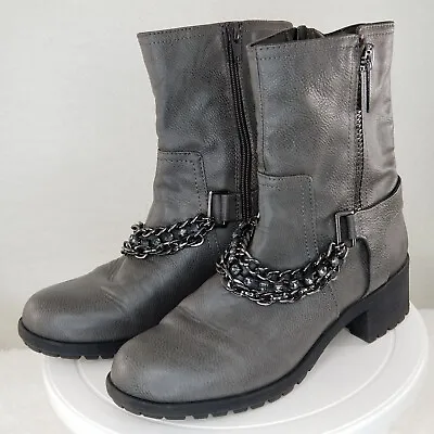 Simply Vera Vera Wang Marni Smoke Gray Moto Rhinestone Chain Boots Womens Us 6m • $21.98