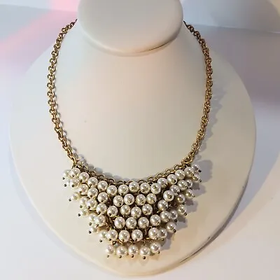 $16.99 • Buy J. Crew Gold-tone Faux Pearl Bib Style Statement Necklace