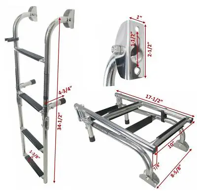 Marine Boat Foldable Stainless Steel 4 Steps Ladders Stern Mount W Rubber Grips • $69.99