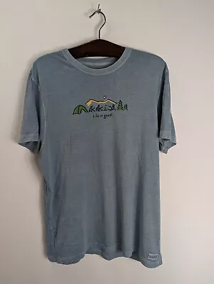 Life Is Good Shirt Mens Large Washed Blue  Camping Campfier Outdoor Casual • £19