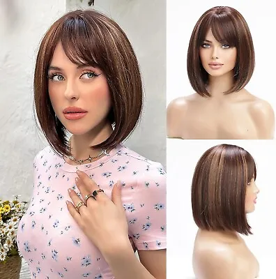 HAIRCUBE Long Straight Wigs For Women Synthetic Hair Wig With Neat Fringe For D • £14.99